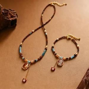 Maillard Colorful Drip Oil Flower Horse Jewelry Set