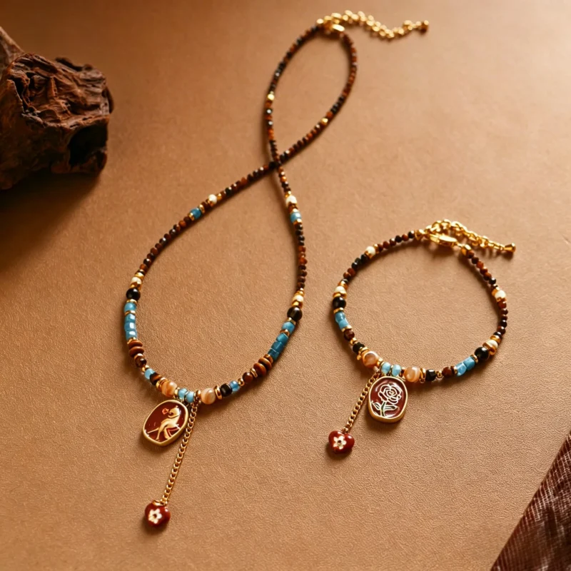 Maillard Colorful Drip Oil Flower Horse Jewelry Set
