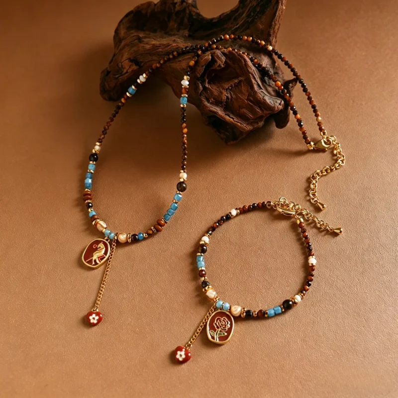 Maillard Colorful Drip Oil Flower Horse Jewelry Set