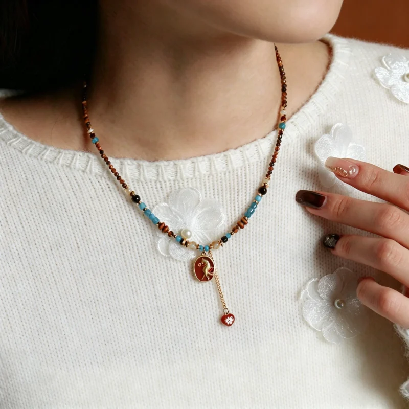 Maillard Colorful Drip Oil Flower Horse Necklace