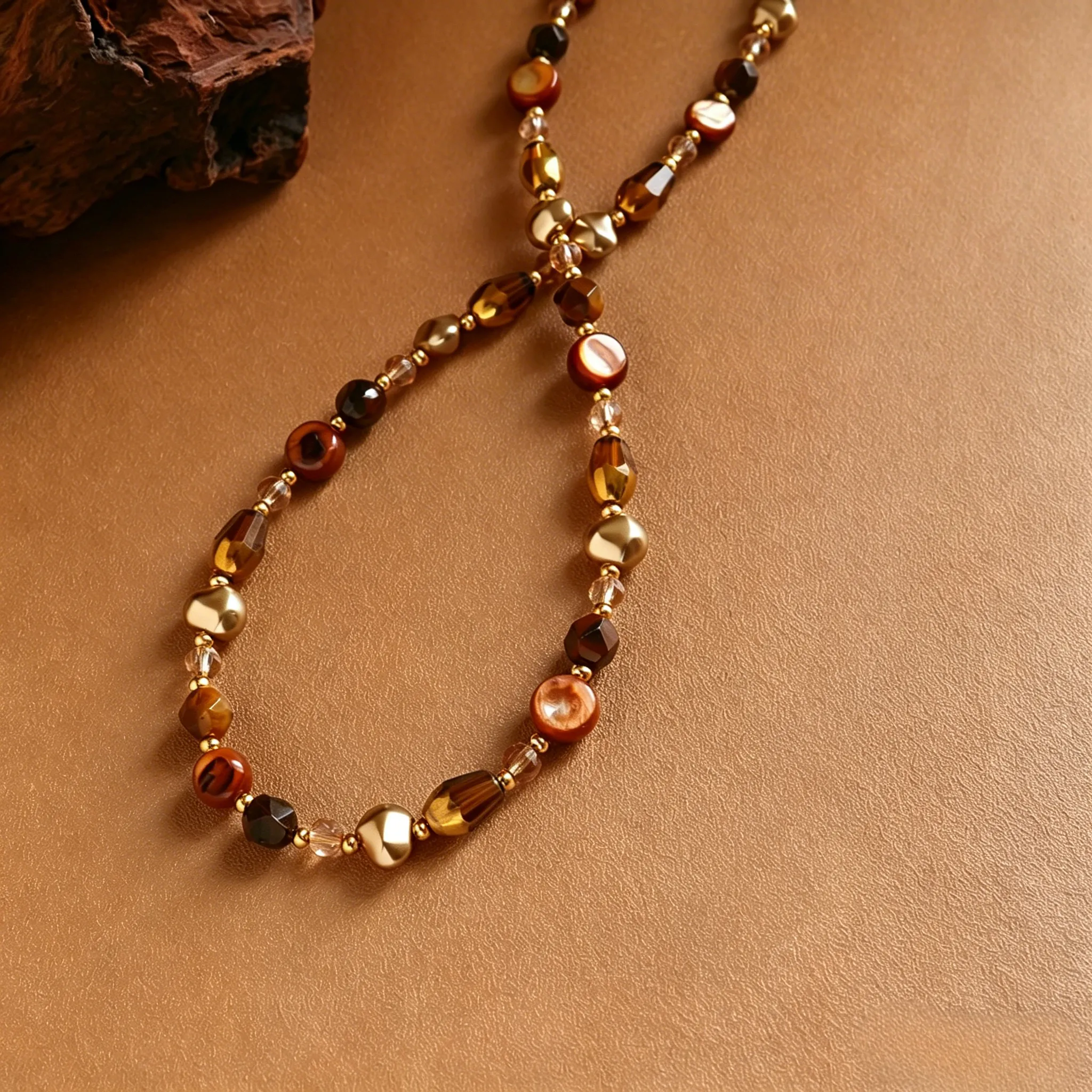 Luxury Retro Tiger's Eye Pendant Layered Necklace Luxury Vintage Tiger's Eye Necklace
