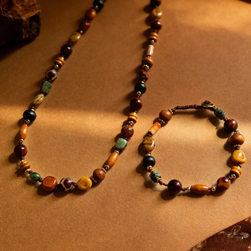 Maillard retro natural agate woven beaded bracelet