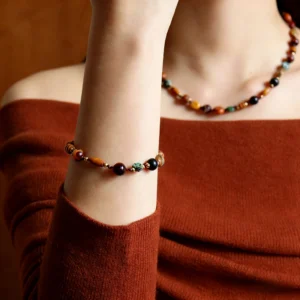 Maillard retro natural agate woven beaded bracelet