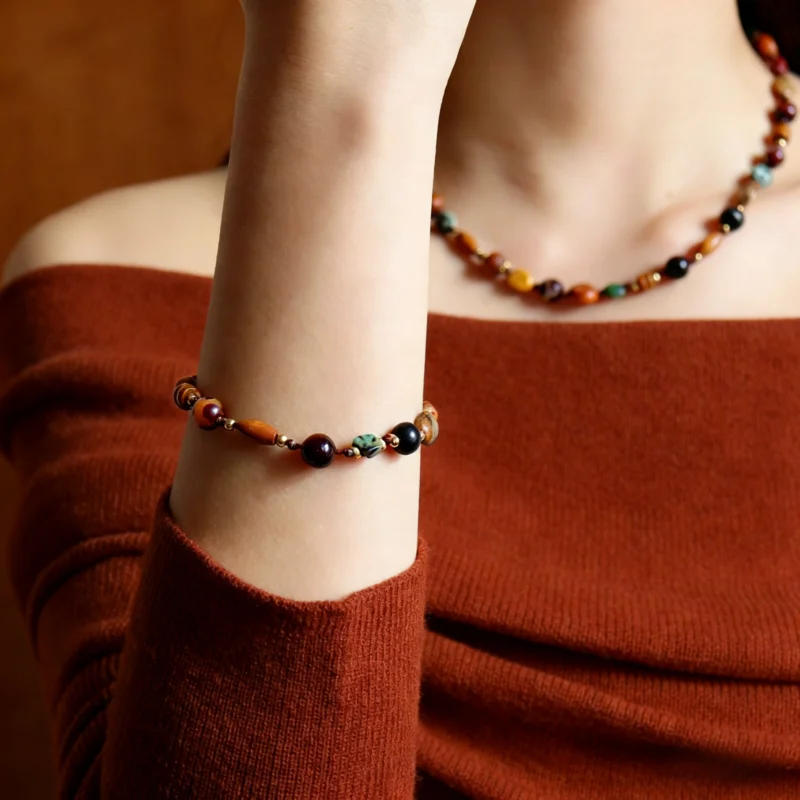 Maillard retro natural agate woven beaded bracelet