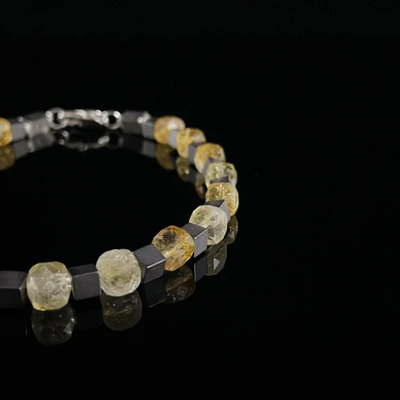 6mm Citrine & 4mm Magnetite Mixed Faceted Steel Wire Bracelet - Image 3