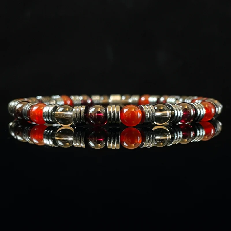 Smoky Quartz Garnet Red Agate Mixed Beaded Bracelet