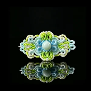 Pale green jade hand‑macrame woven hair barrette fresh cyan‑lime gradient cord handmade oriental hair accessory