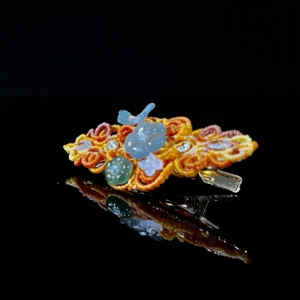 Natural Jade Butterfly & Flower Hand‑Macrame Woven Hair Barrette