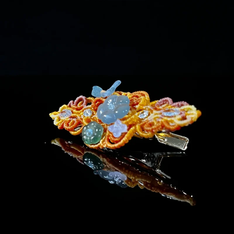 Natural Jade Butterfly & Flower Hand‑Macrame Woven Hair Barrette