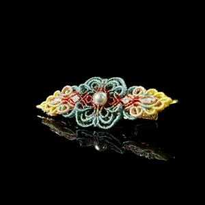 Pearl hand‑macrame woven hair barrette vintage multi‑tone cord handmade oriental hair accessory