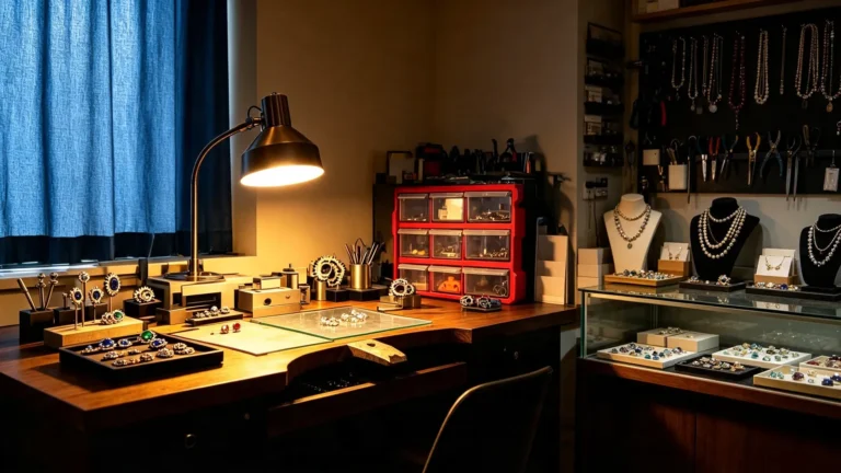 QuillGem family jewellery studio workspace, hand‑crafting natural gemstone pieces