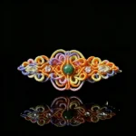 Green jade multicolor hand‑macrame woven hair barrette sunset‑tone gradient cord handmade oriental hair accessory