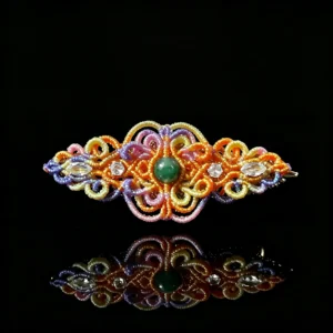 Green jade multicolor hand‑macrame woven hair barrette sunset‑tone gradient cord handmade oriental hair accessory