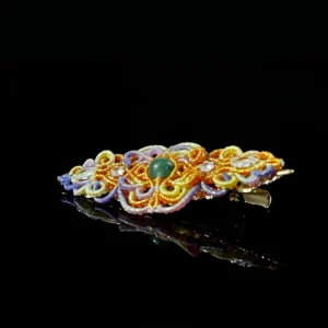 Green jade multicolor hand‑macrame woven hair barrette sunset‑tone gradient cord handmade oriental hair accessory