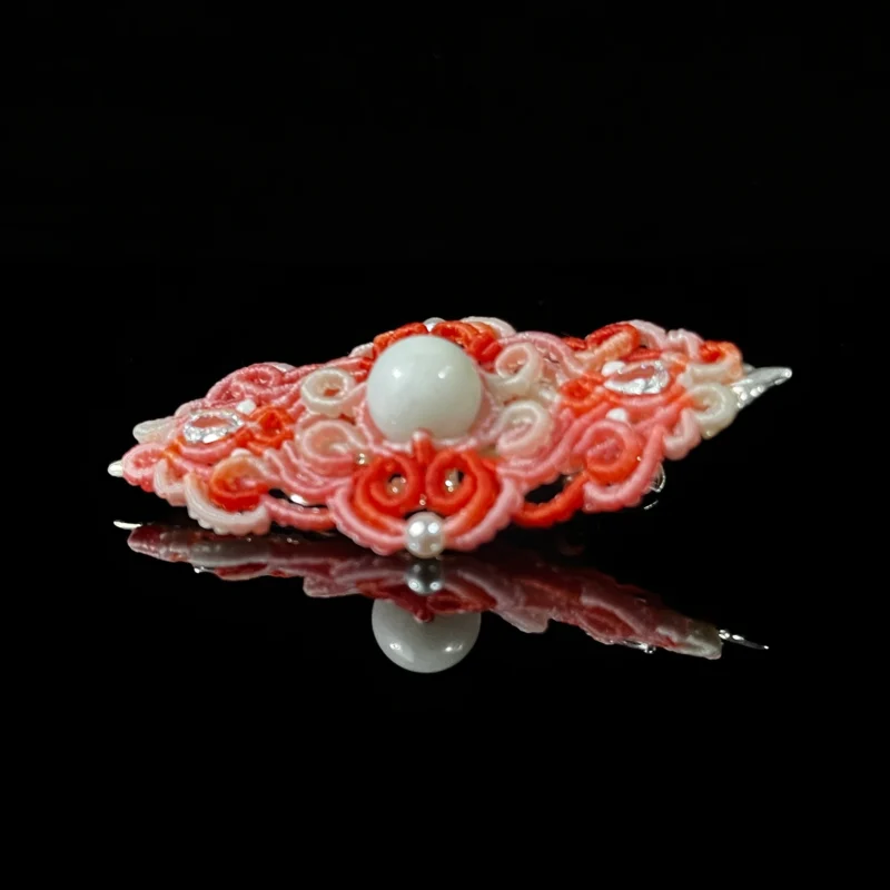 White jade hand‑macrame woven hair barrette handmade oriental natural jade hair accessory