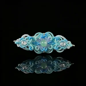 Green jade blue gradient hand‑macrame woven hair barrette cool cyan‑blue‑white gradient cord handmade oriental hair accessory
