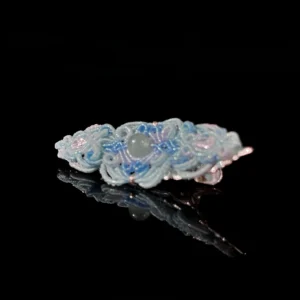 Green jade blue gradient hand‑macrame woven hair barrette cool cyan‑blue‑white gradient cord handmade oriental hair accessory