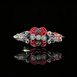 Jade flower bead hand‑macrame woven hair barrette natural jade oriental handmade hair accessory