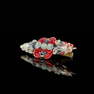 Jade flower bead hand‑macrame woven hair barrette natural jade oriental handmade hair accessory
