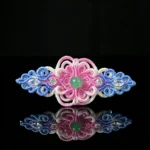 Green jade hand‑macrame woven hair barrette colorful gradient cord handmade oriental hair accessory