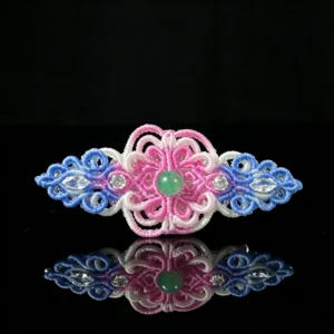 Green jade hand‑macrame woven hair barrette colorful gradient cord handmade oriental hair accessory