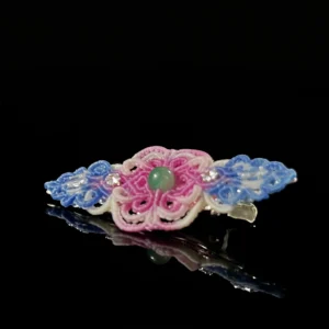 Green jade hand‑macrame woven hair barrette colorful gradient cord handmade oriental hair accessory