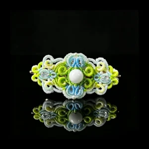 White jade hand‑macrame woven hair barrette fresh green‑blue gradient cord handmade oriental hair accessory