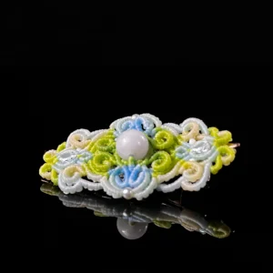 White jade hand‑macrame woven hair barrette fresh green‑blue gradient cord handmade oriental hair accessory