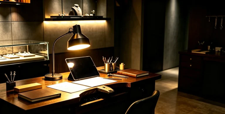 Design workbench inside QuillGem studio for custom mineral‑driven jewellery creation