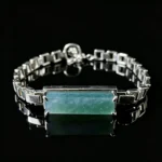 Green rectangle jade box‑link chain bracelet modern geometric natural green jade gemstone wrist jewelry