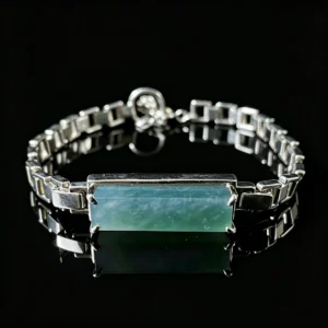 Green rectangle jade box‑link chain bracelet modern geometric natural green jade gemstone wrist jewelry