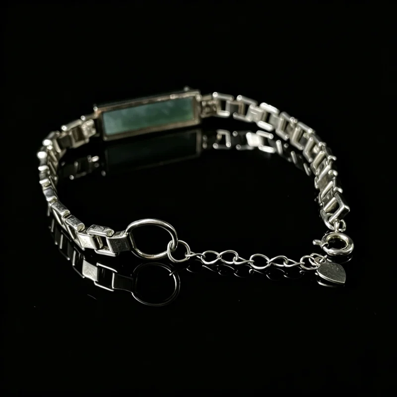 Green rectangle jade box‑link chain bracelet modern geometric natural green jade gemstone wrist jewelry
