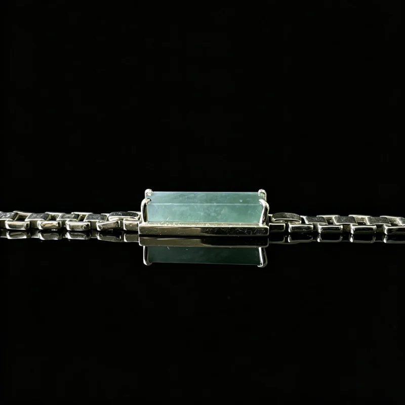 Green rectangle jade box‑link chain bracelet modern geometric natural green jade gemstone wrist jewelry