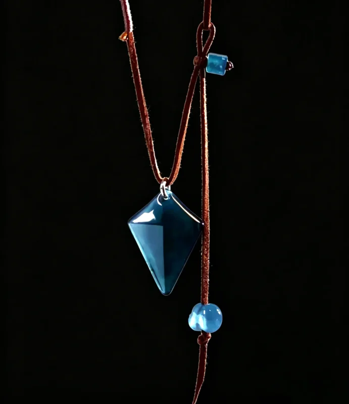 Bespoke custom kite‑cut aquamarine pendant necklace on adjustable leather cord, re‑creatable with your preferred natural gemstone, QuillGem handcrafted gemstone jewellery