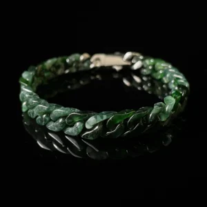 Carved green jade curb chain bracelet chunky hand‑carved natural green jade gemstone statement wrist jewelry