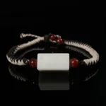 Jade Yan‑Mao braided cord bracelet hand‑engraved jade tablet red agate traditional cultural hand‑woven gemstone wrist bracelet
