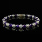 6mm amethyst & grey agate beaded bracelet slim stackable alternating natural gemstone round bead wrist jewelry