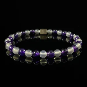 6mm amethyst & grey agate beaded bracelet slim stackable alternating natural gemstone round bead wrist jewelry