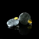 Grey jade round disc drop stud earrings modern natural grey jade statement gemstone ear jewelry