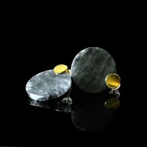 Grey jade round disc drop stud earrings modern natural grey jade statement gemstone ear jewelry