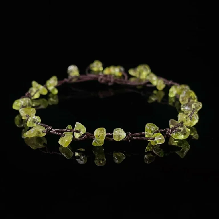 Peridot Chip Braided Bracelet, Hand Woven Adjustable Natural Gemstone Chip Wrist Bracelet