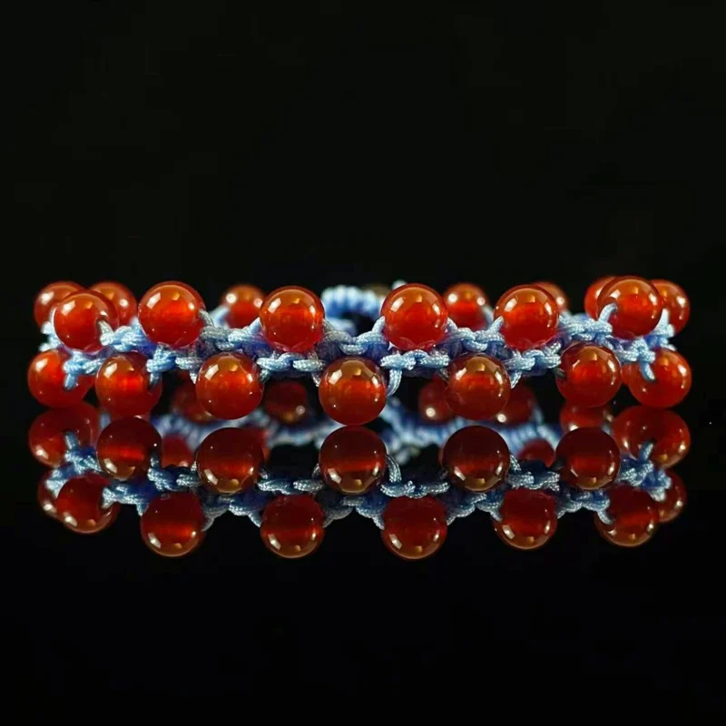 Red Agate 6mm braided bracelet handmade natural red agate woven gemstone jewelry