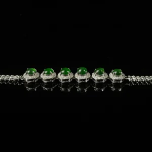 Vivid green jade halo setting bead‑chain bracelet luxury formal natural jade gemstone wrist jewelry