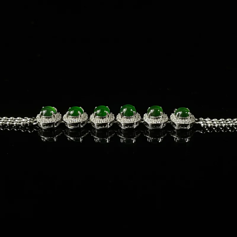 Vivid green jade halo setting bead‑chain bracelet luxury formal natural jade gemstone wrist jewelry