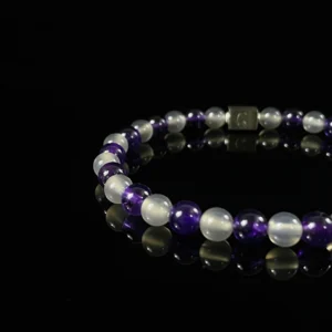 6mm amethyst & grey agate beaded bracelet slim stackable alternating natural gemstone round bead wrist jewelry