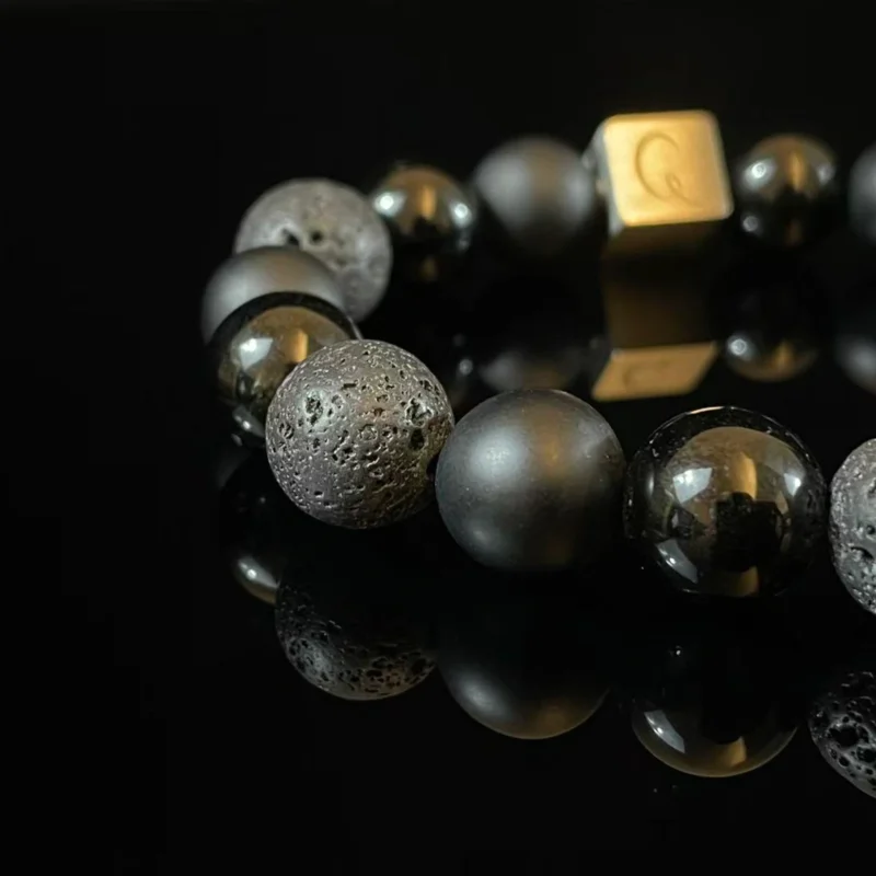 Black Onyx Lava Stone Obsidian Bracelet