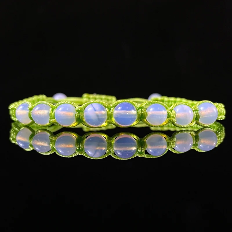 Opal 6mm green braided bracelet handmade opal gemstone woven jewelry