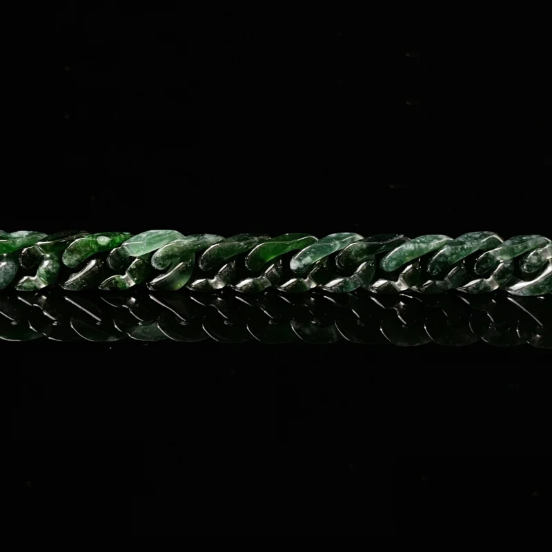 Carved green jade curb chain bracelet chunky hand‑carved natural green jade gemstone statement wrist jewelry