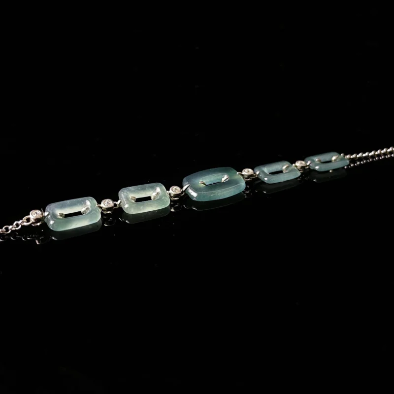 Ice‑green jade hollow square link bracelet translucent natural jade dainty gemstone wrist jewelry