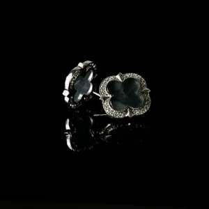 Translucent jade four‑leaf clover halo stud earrings natural jade clover‑shape dainty gemstone ear jewelry